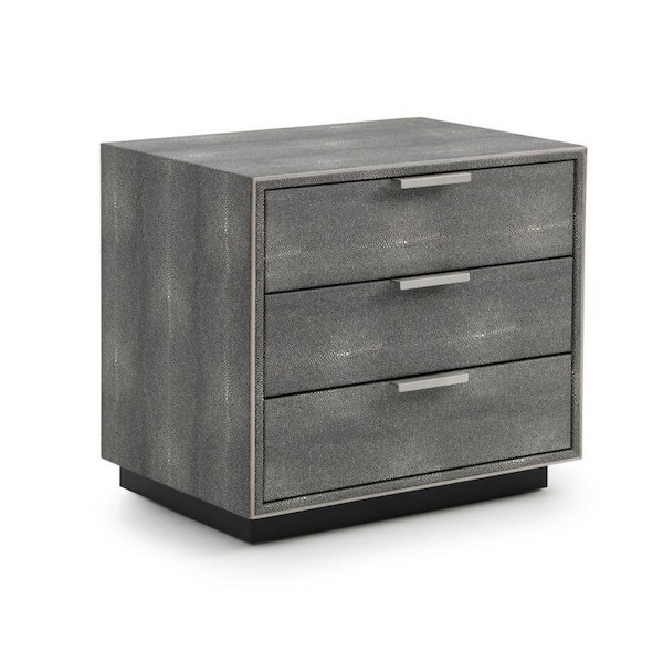 Benjara 2.35 in. 3-Drawer Textured Gray Wooden Nightstand