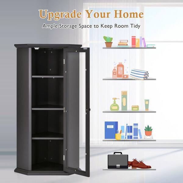 Freestanding Bathroom Cabinet With Glass Door, Corner Storage