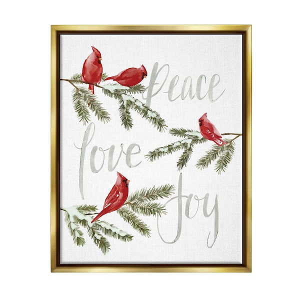 Stupell Industries Peace Love Joy Cardinal by Dogwood Portfolio 1 Piece Floater Frame Graphic Print Animal Poster Art Print 21 in. x 17 in.