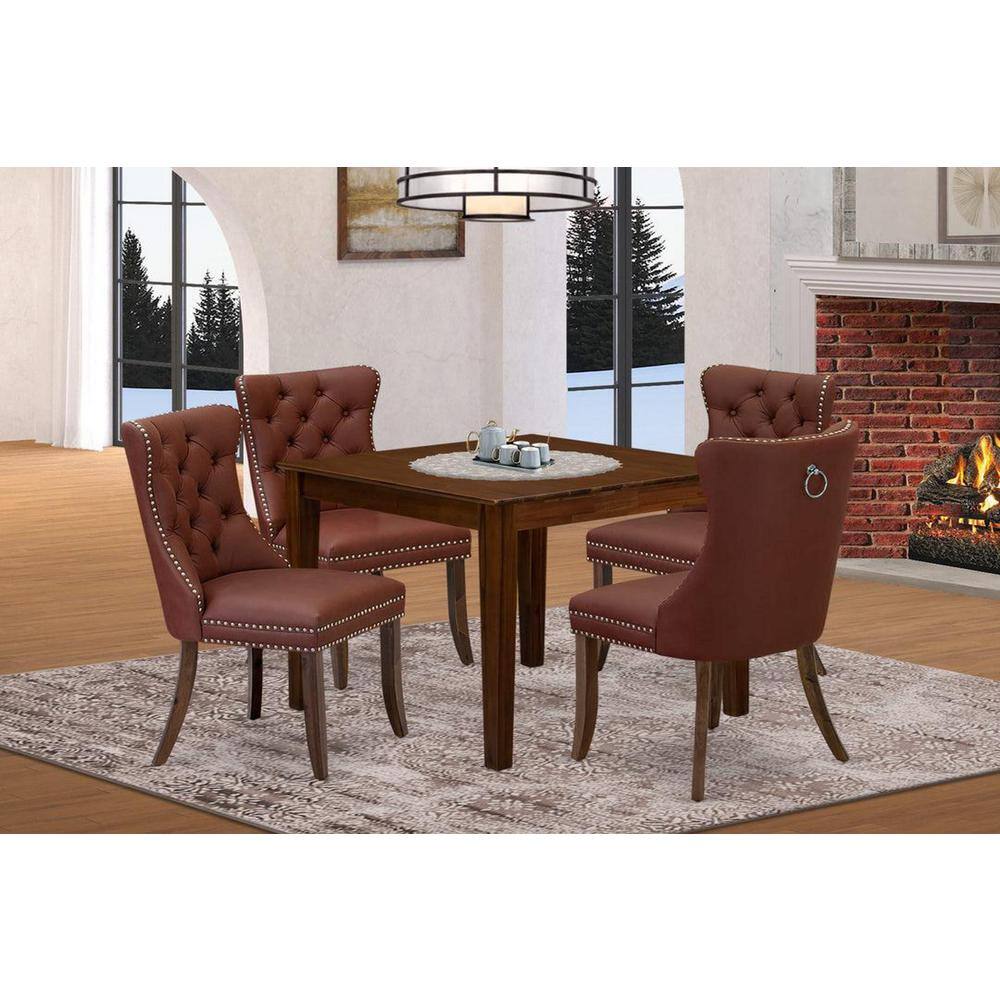5-Piece Antique Walnut Finish Solid Wood Top - Square Upholstered Dining Room Set - Seats 4 price history on PriceWatchPro