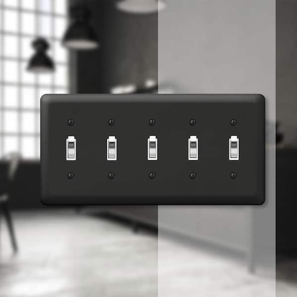 Declan 5 Gang Toggle Steel Wall Plate - Black
