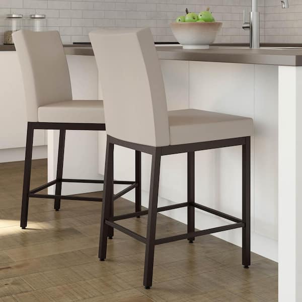 Amisco Perry 30 in. Textured Dark Brown Metal Beige Polyurethane Bar Stool