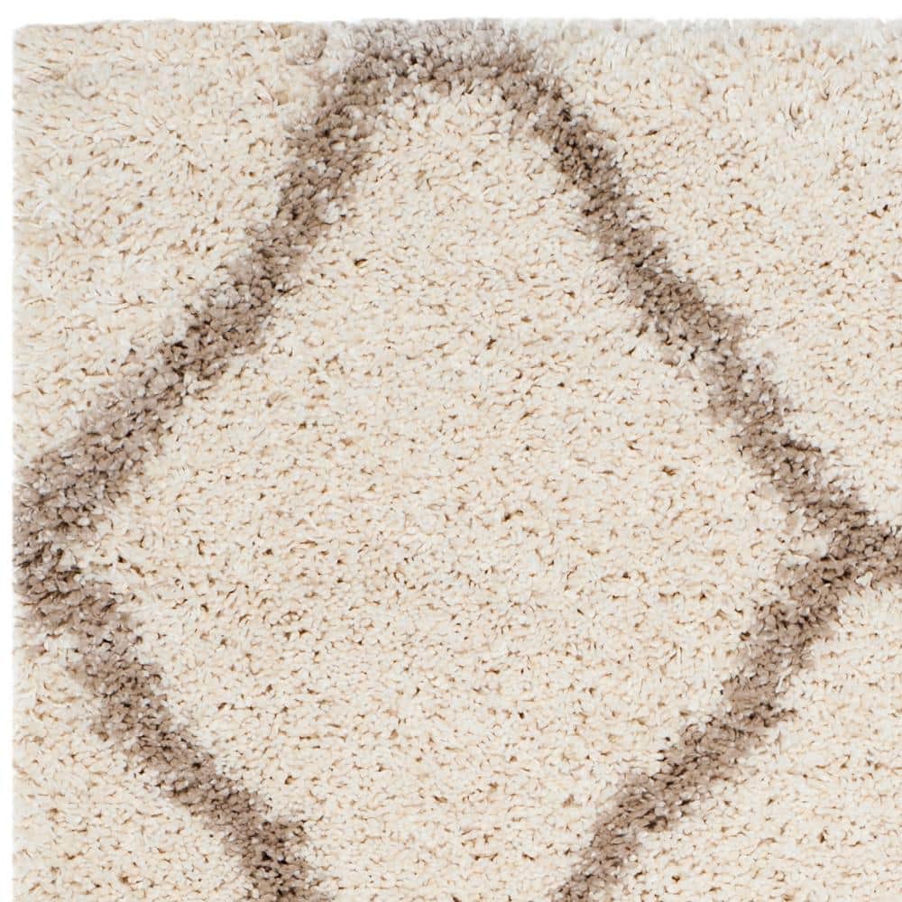 Hudson 3' x 5' Ivory/Beige Geometric Shag Synthetic Rug