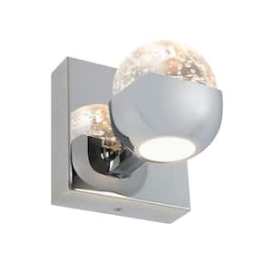 Oracle 5.6 in. 1 Light Chrome Modern Dimmable Integrated LED 5 CCT Wall Sconce for Bathroom with Bubble Glass