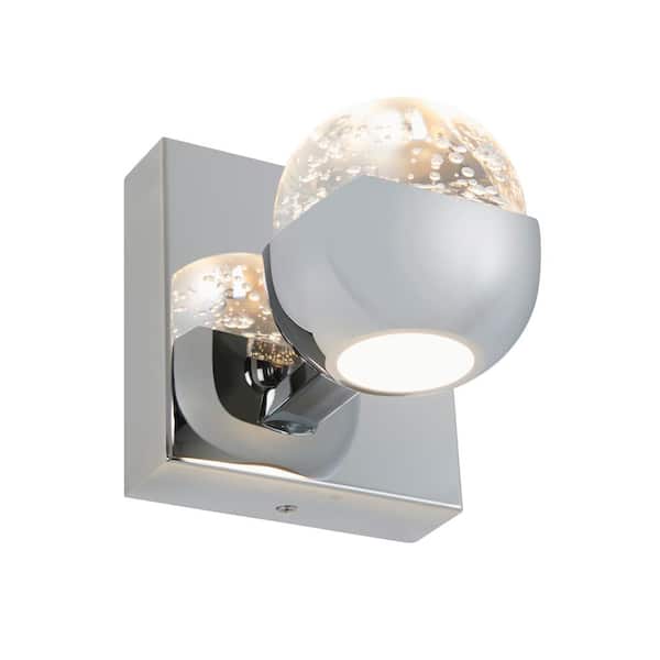 Artika Oracle 5.6 in. 1 Light Chrome Modern Dimmable Integrated LED 5 CCT Wall Sconce for Bathroom with Bubble Glass