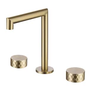2-Handles 8 in. Widespread High Arc Bathroom Faucet with Hot/Cold Indicators in Brushed Golden