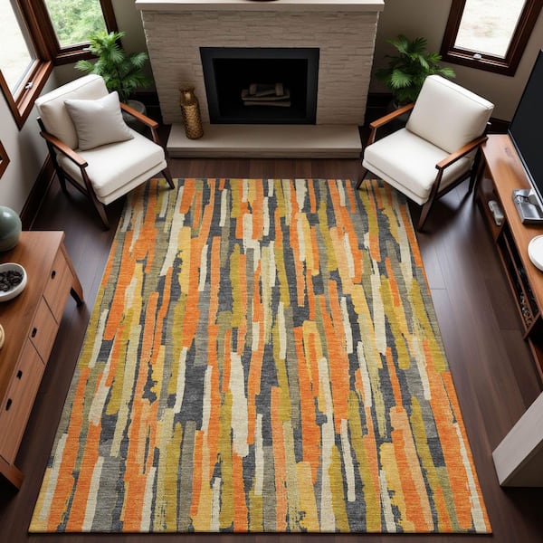 Mayfield Premium Machine Washable Abstract AMF1314 Orange 9 ft. x 12 ft. Area Rug