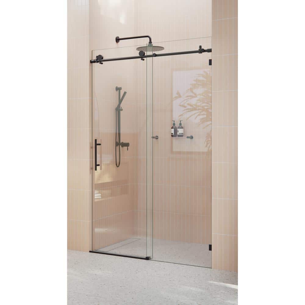 Matte Black Frameless Sliding Shower Door with Tempered Glass Panels