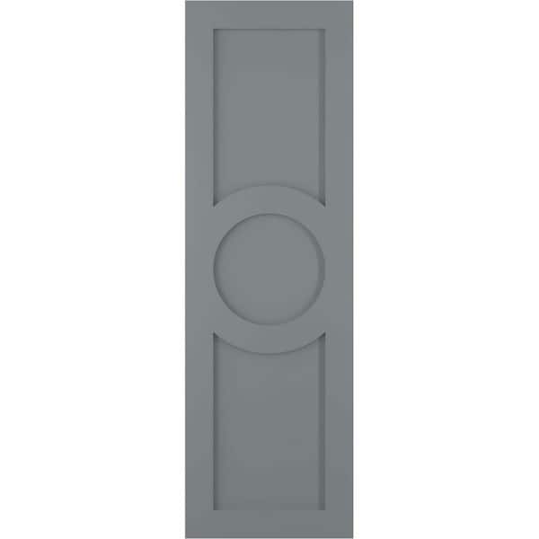Ekena Millwork True Fit 12 in. x 55 in. PVC Center Circle Arts and Crafts Fixed Mount Flat Panel Shutters Pair in Ocean Swell