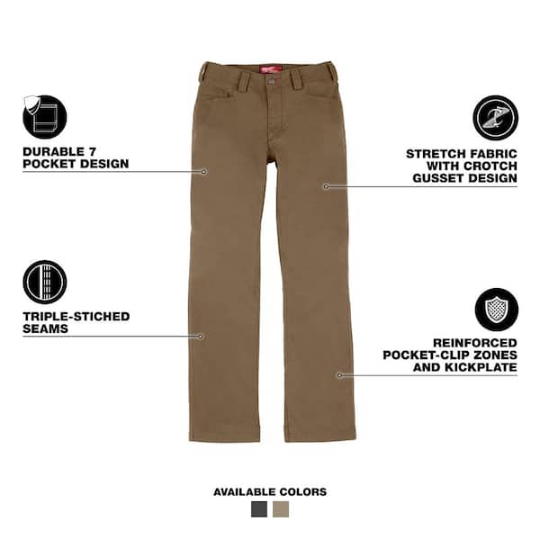 Women's Size 14 Khaki Cotton/Polyester Work Pants with 7 Pockets