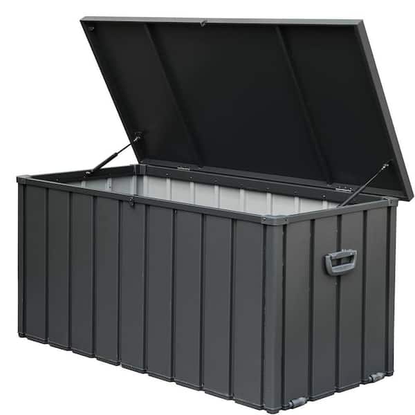 200 Gal. Dark Gray Steel Waterproof Lockable Outdoor Storage Bench with Rolling Castors and Handles