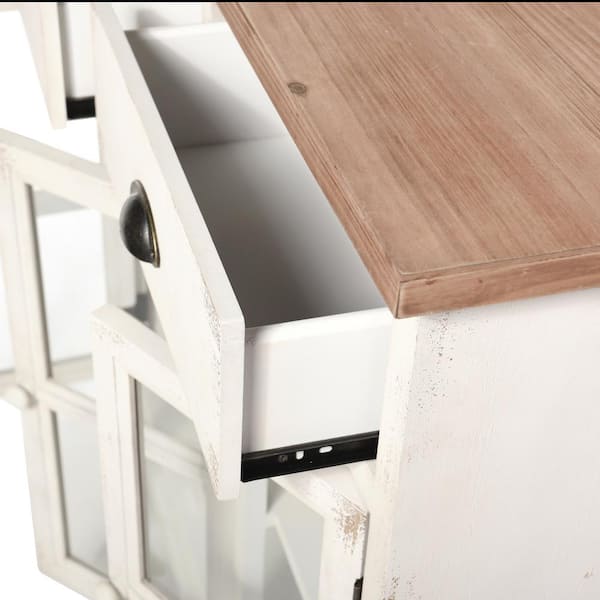 StyleCraft Antique White and Natural Wood Shabby Chic 3-Door