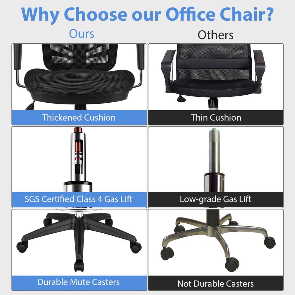 Black Mesh Adjustable Swivel Drafting Chair with Foot-Ring