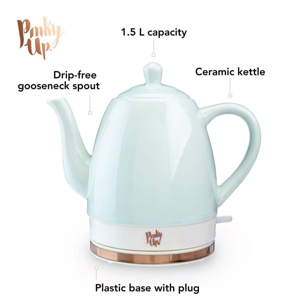 Mint and Rose Gold Ceramic Electric Gooseneck Tea Kettle
