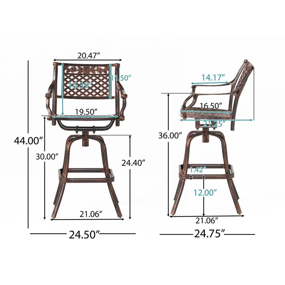 Sebastian Shiny Copper Cast Aluminum Swivel Bar Height Armchair