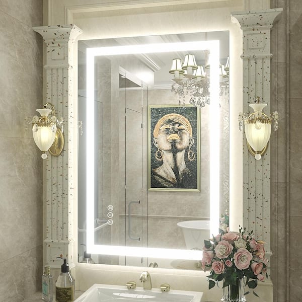 Apmir 24 in. W x 36 in. H Rectangular Frameless Front & Back LED Lighted Anti-Fog Tempered Glass Wall Bathroom Vanity Mirror