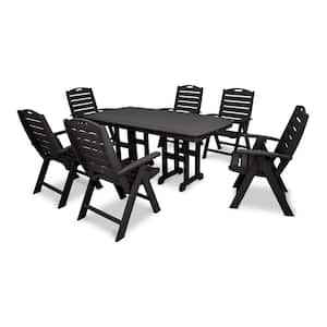 Yacht Club Charcoal Black 7-Piece Highback Plastic Rectangle Outdoor Dining Set