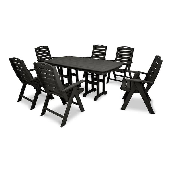 Trex Outdoor Furniture Yacht Club Charcoal Black 7-Piece Highback Plastic Rectangle Outdoor Dining Set