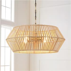 22 in. 4-Light Brass Bohemian Chandelier with Hand Woven Shade