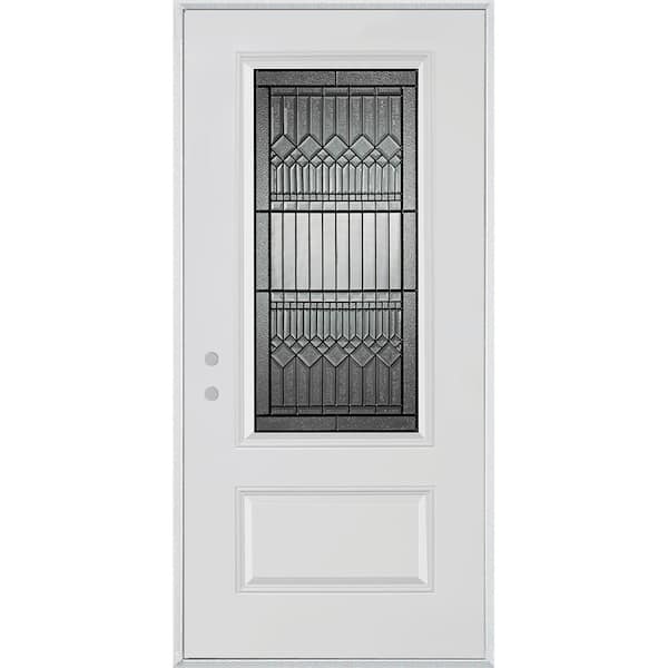 Stanley Doors 36 in. x 80 in. Lanza Patina 3/4 Lite 1-Panel Painted White Right-Hand Inswing Steel Prehung Front Door
