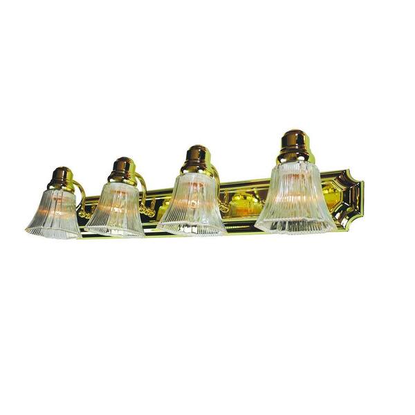 Bel Air Lighting 4-Light Polished Brass Bath Bar Light with Ribbed Glass