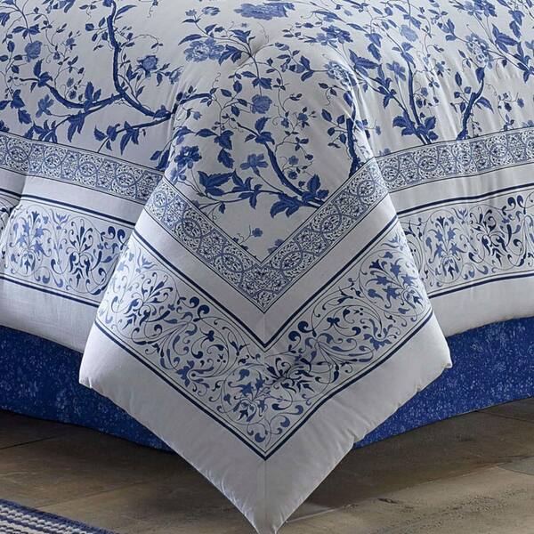 Laura Ashley Charlotte 2-Piece Blue Floral Cotton Twin Duvet Cover