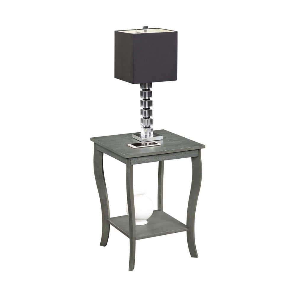 Transitional Wirebrush Dark Gray Square End Table with Shelf