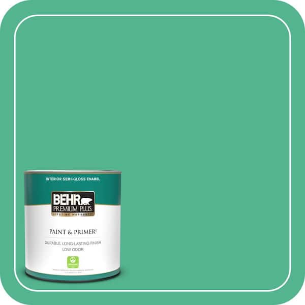 BEHR PREMIUM PLUS 1 qt. #MQ4-16 Aruba Green Semi-Gloss Enamel Low Odor Interior Paint & Primer