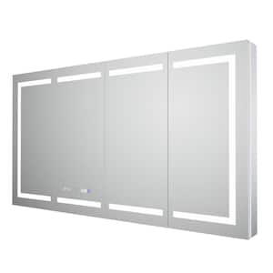 66 in. W x 36 in. H Rectangular Recessed/Surface Mount Aluminum Medicine Cabinet with Mirror, LED and Clock