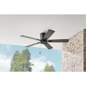 Grantway 48 in. Indoor/Covered Outdoor Matte Black Low Profile Ceiling Fan Without Light with Pull Chain Included