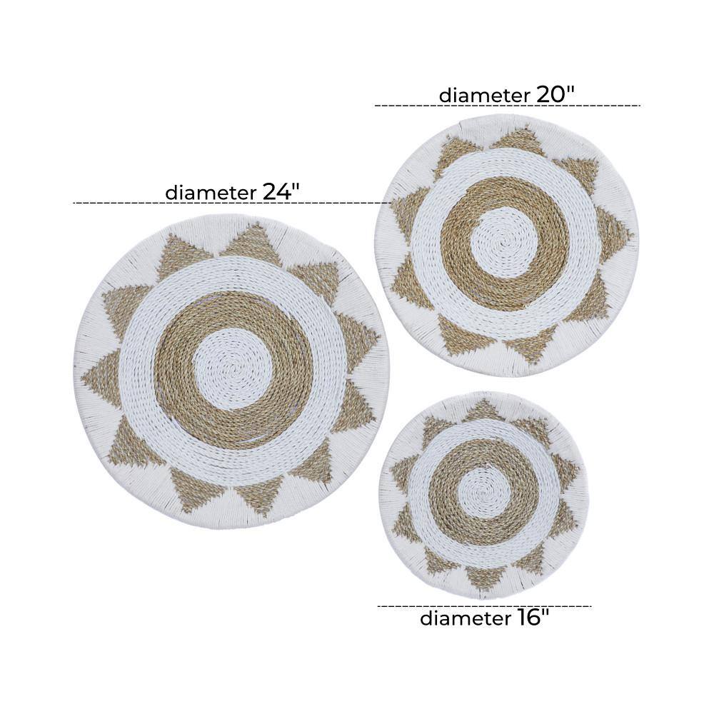 White and Beige Cotton Woven Round Wall Hanging Set