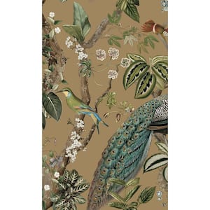 Gold Climbing Peacock and Climbing Florals Printed Non Woven Non-Pasted Textured Wallpaper 57 Sq. Ft.