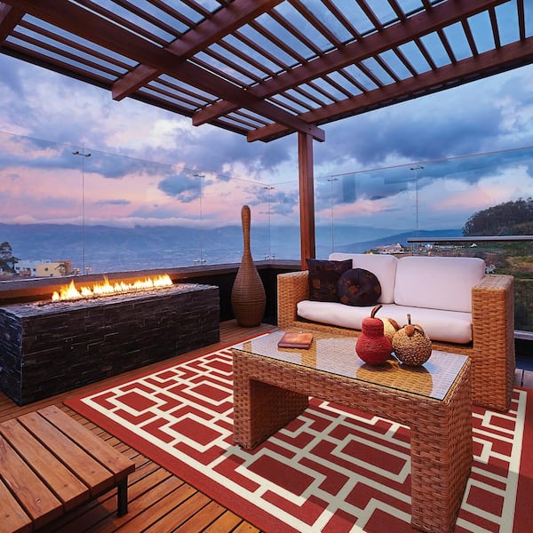 Portal Red 7 ft. x 10 ft. Indoor/Outdoor Patio Area Rug