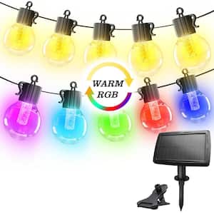 30-Lights 50 ft. Outdoor Solar Integrated LED Globe String Light Warm RGB Tunable with 8-Lighting Modes