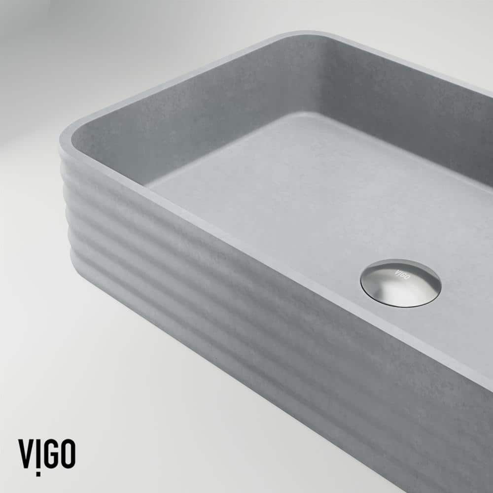 Cadman Gray Concrete Rectangular Vessel Sink with Brushed Nickel Faucet
