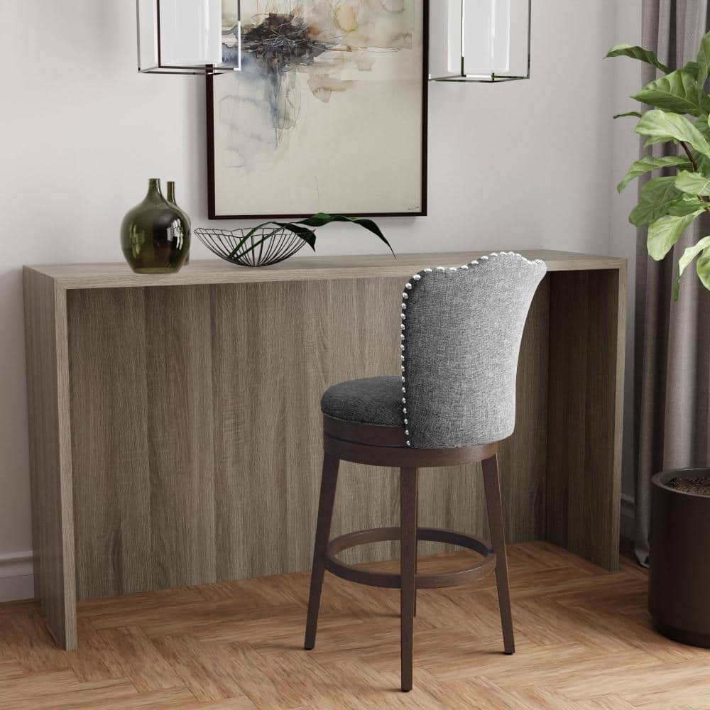 Edenwood Chocolate Wood 40" Swivel Bar Stool with Smoke Gray Upholstery