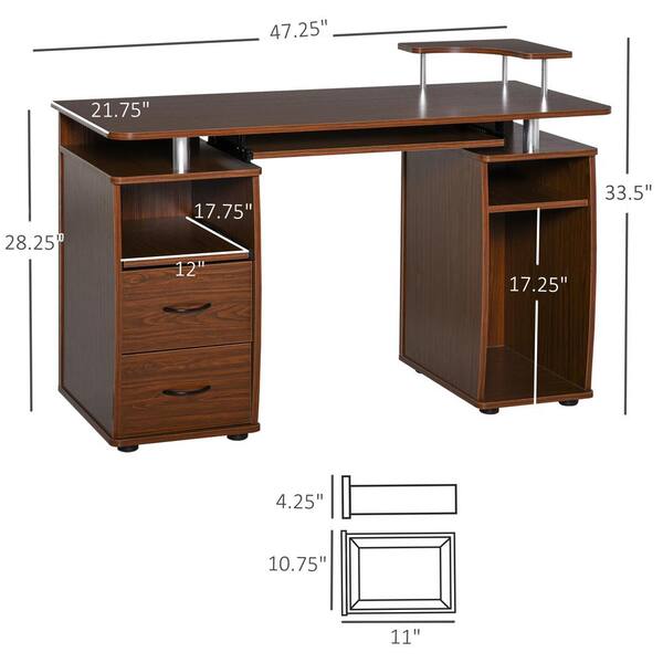 HOMCOM 47 Computer Desk with Keyboard Tray and Storage Drawers Home Office Workstation Table with Storage Shelves White