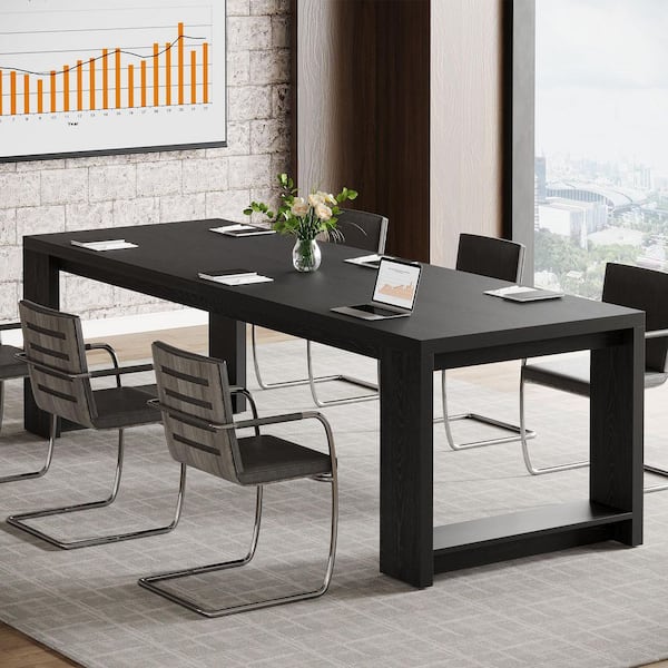 Halseey 86.6 in. Rectangular Black Wood 2-Person Computer Desk, Modern Conference Table for 6 to 8