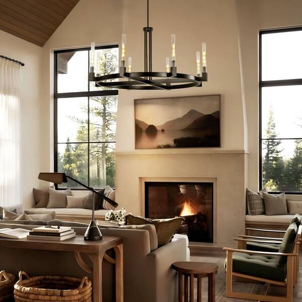 Rennnsan Lydia Black 8-Light Circular Cross Frame Chandelier