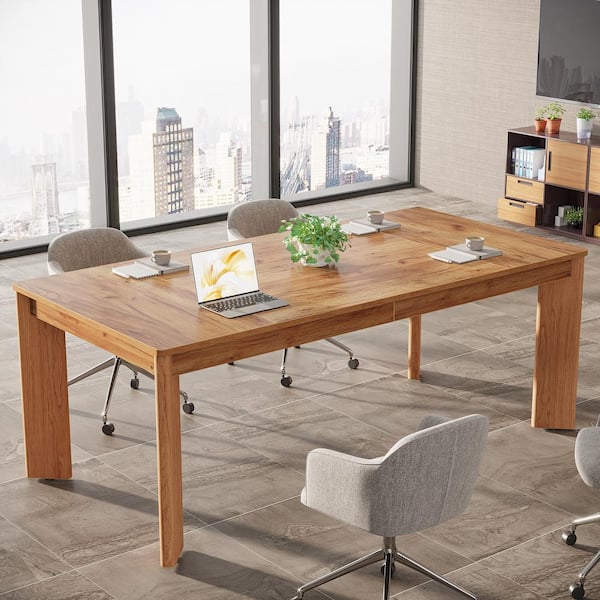 BYBLIGHT 62.2 in. Rectangular Walnut Brown Engineered Wood Large Office Executive Computer Desk for Home Office