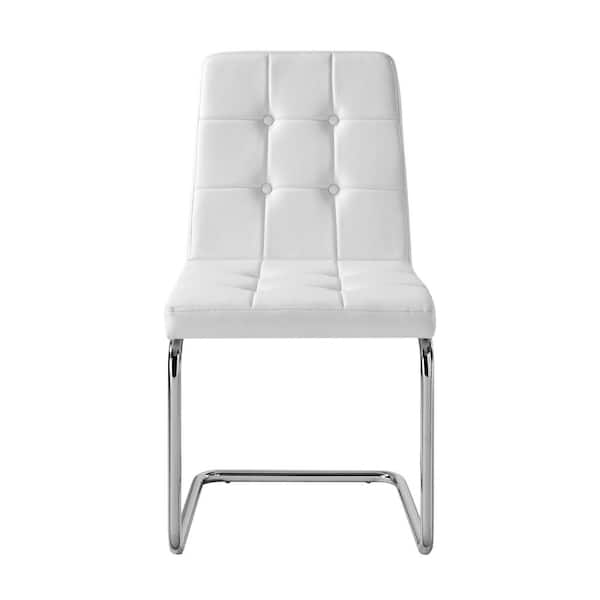 Inspired Home Julian White/Chrome PU Leather Tufted Armless Dining Chair (Set of 2)