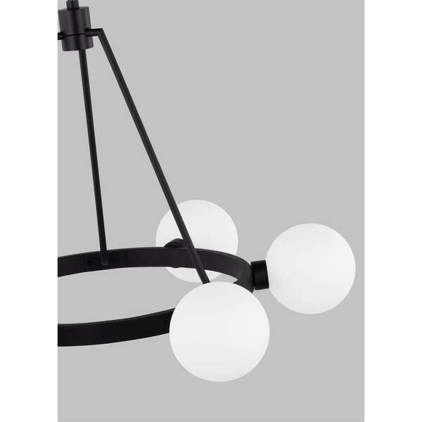 Generation Lighting - Clybourn 6-Light Midnight Black Chandelier with Milk Glass Shades