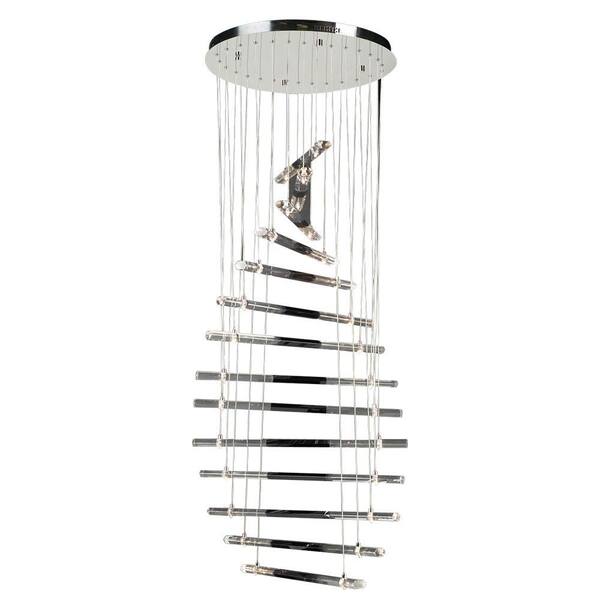 PLC Lighting 28 Light Chandelier Polished Chrome Finish Black and Clear Glass