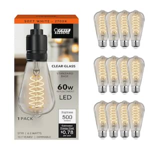 60-Watt Equivalent ST19 Dimmable Spiral Filament Clear Glass E26 Vintage Edison LED Light Bulb, Soft White (12-Pack)