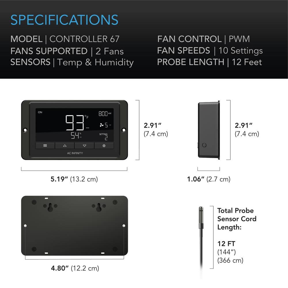 Black Digital Programmable Fan Controller with Remote Programming