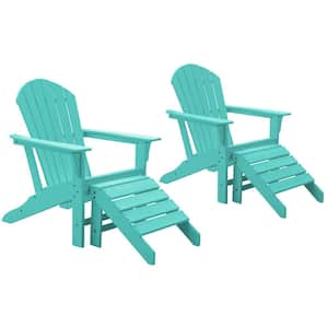 Classic All Weather Blue Green Plastic Adirondack Chair with Ottoman