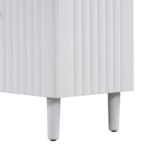 58.1 in. W x 16.6 in. D x 32.1 in. H White Linen Cabinet with Wavy