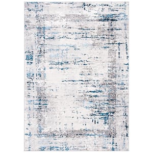 Amelia Gray/Blue 8 ft. x 10 ft. Damask Distressed Area Rug