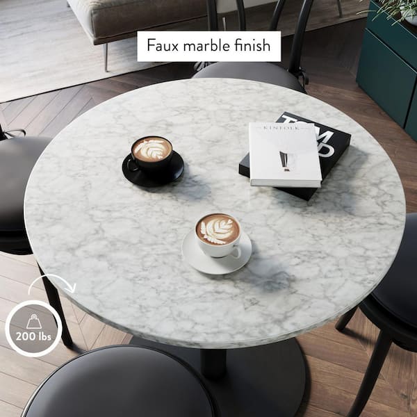 Nathan James Lucy White Carrara Faux, White Marble Round Dining Table