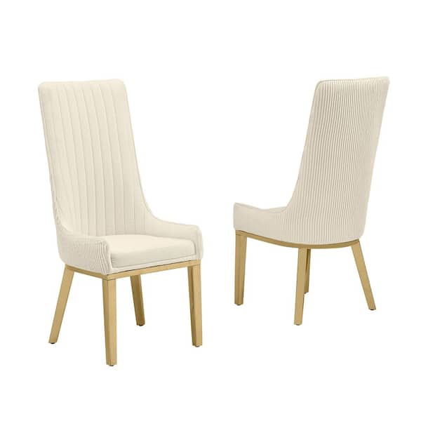 Best Quality Furniture Corina Cream Teddy Fabric Side Chair Set of 2 with Gold Stainless Steel Legs